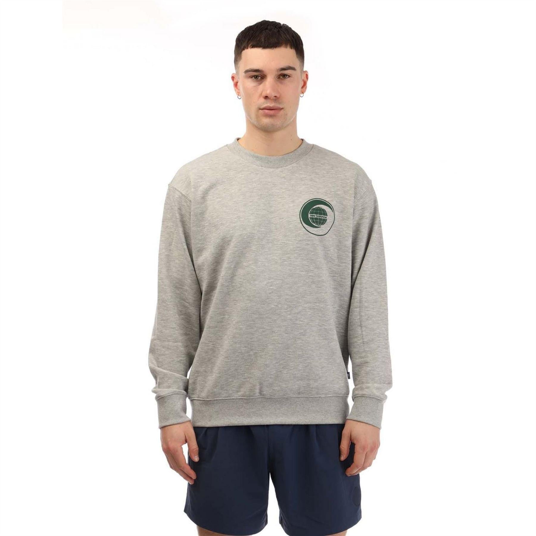Grey - Front - New Balance Mens Graphic Print French Terry Relaxed Fit T-Shirt