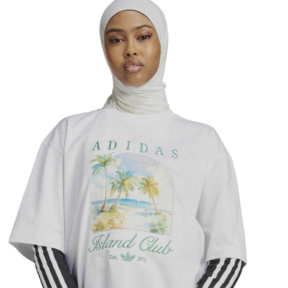 White - Side - Adidas Womens-Ladies Island Club Oversized T-Shirt