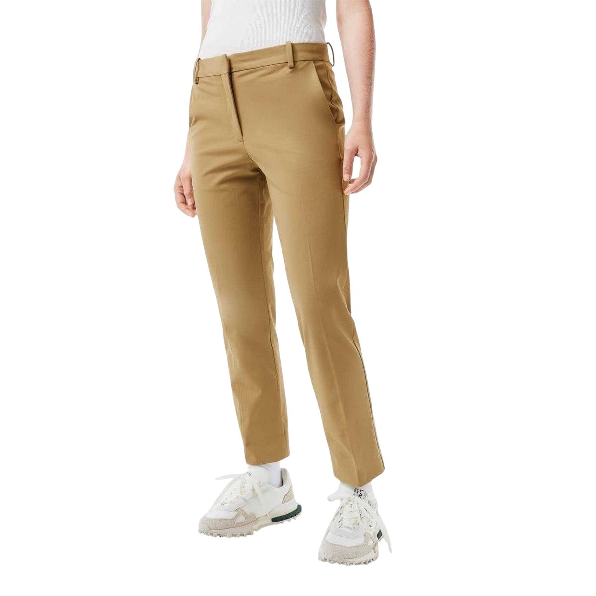 Tan - Side - Lacoste Womens-Ladies Cotton Blend Regular Chinos