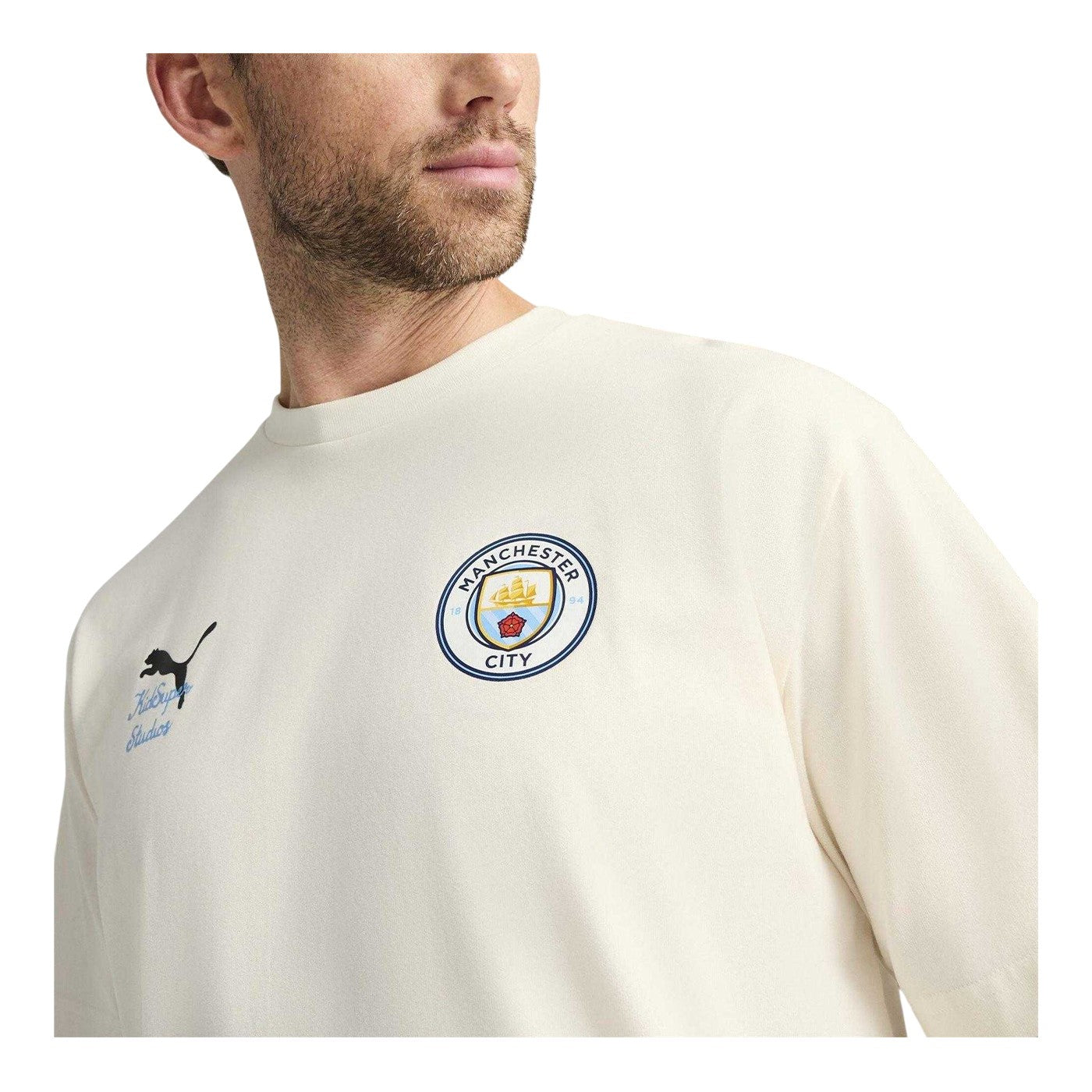 Warm White - Side - Manchester City FC Unisex Adult Graphic Print Cotton T-Shirt