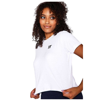 White - Side - 11 Degrees Womens-Ladies Logo Crop T-Shirt