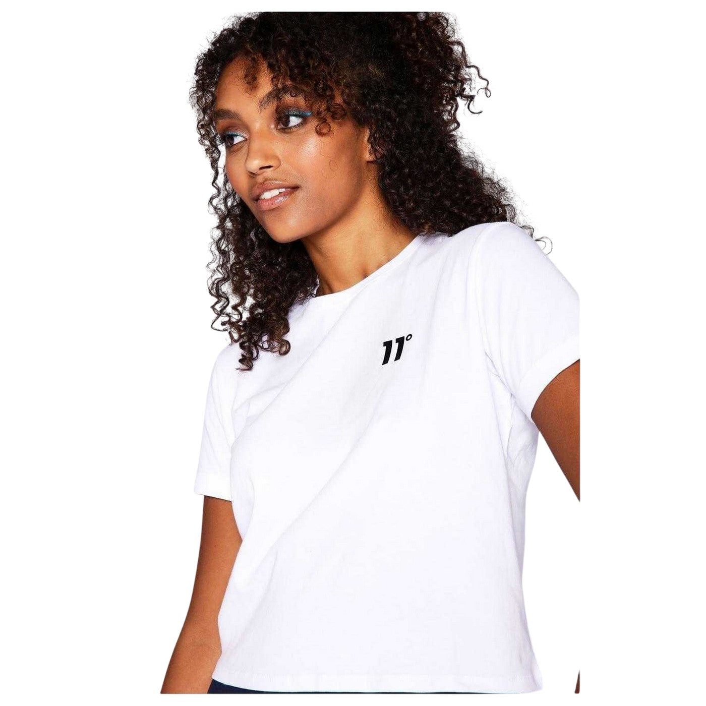 White - Lifestyle - 11 Degrees Womens-Ladies Logo Crop T-Shirt