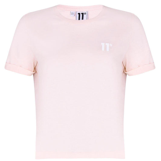Chalk Pink - Front - 11 Degrees Womens-Ladies Logo Crop T-Shirt