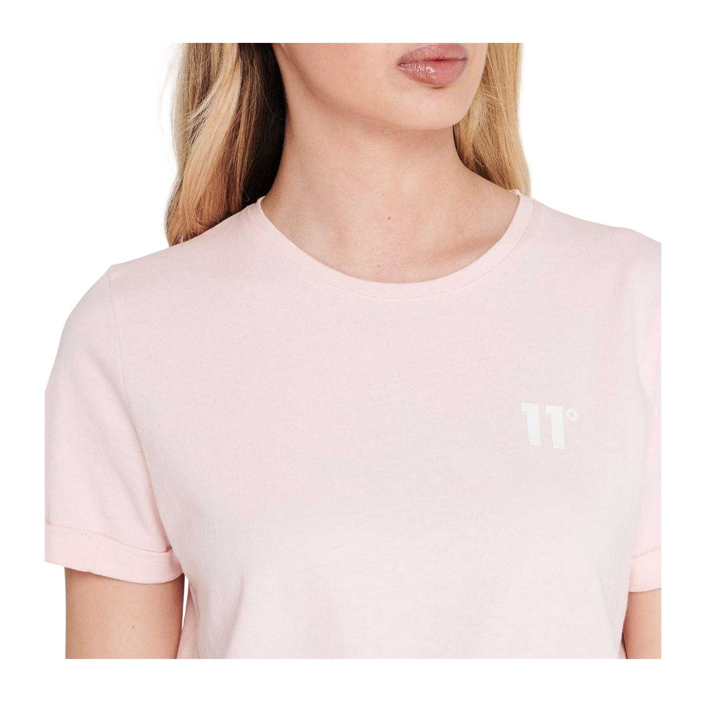 Chalk Pink - Side - 11 Degrees Womens-Ladies Logo Crop T-Shirt
