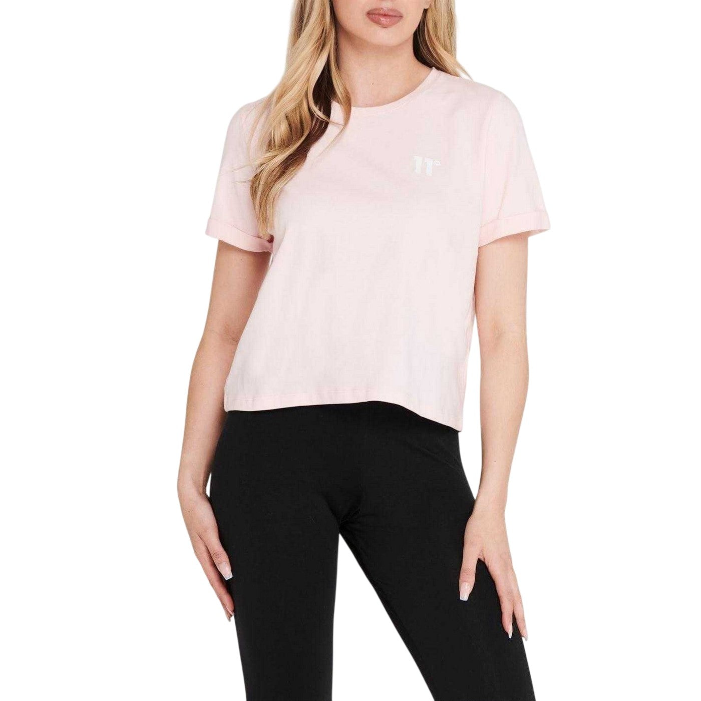 Chalk Pink - Lifestyle - 11 Degrees Womens-Ladies Logo Crop T-Shirt