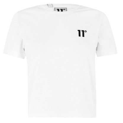 White - Front - 11 Degrees Womens-Ladies Logo Crop T-Shirt