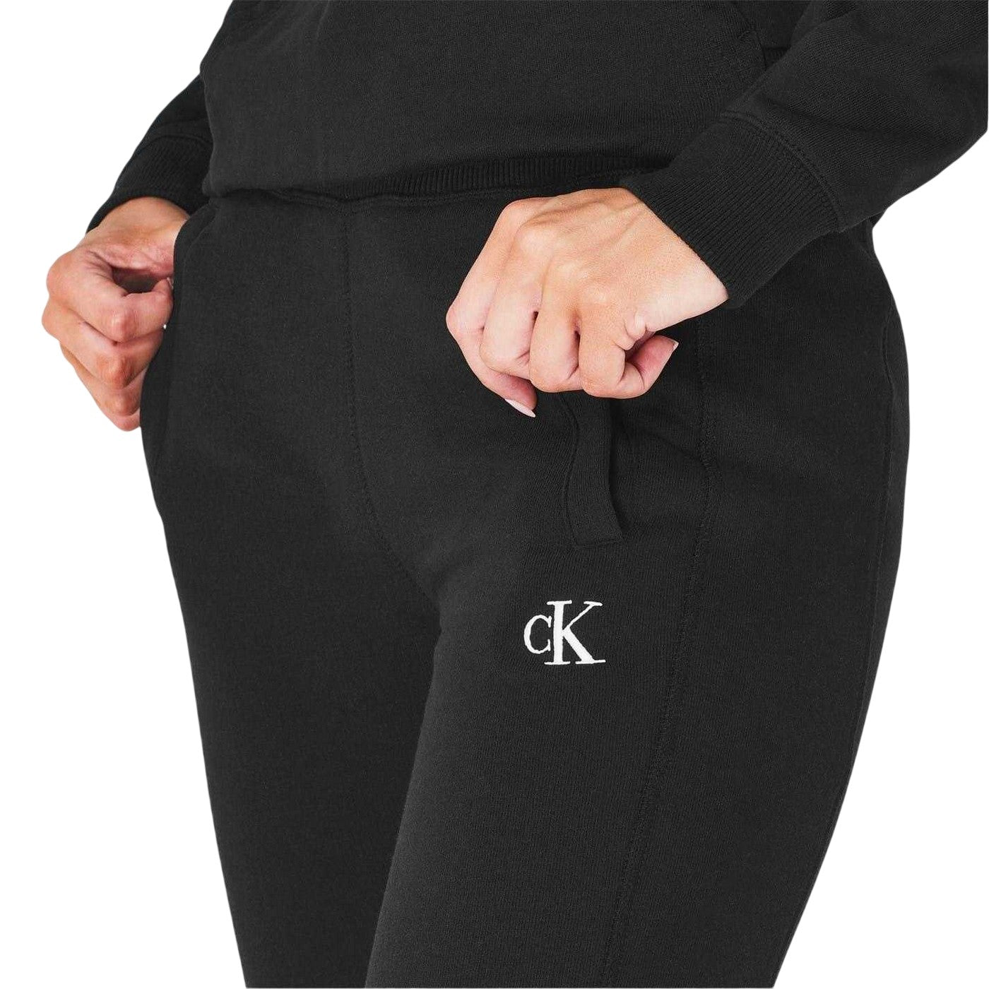 Black - Side - Calvin Klein Womens-Ladies Jeans Cotton Blend Embroidered Logo Joggers