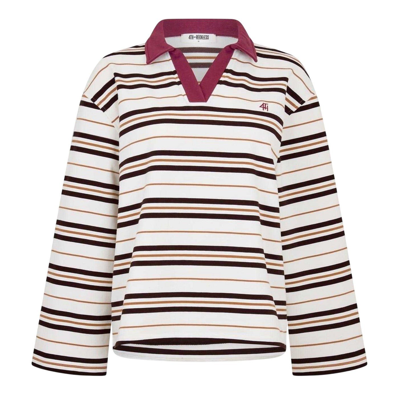 Chocolate - Front - 4th & Reckless Womens-Ladies Horizontal Stripe Rugby Shirt
