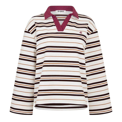 Chocolate - Front - 4th & Reckless Womens-Ladies Horizontal Stripe Rugby Shirt