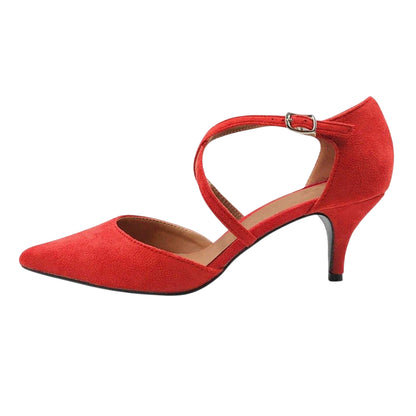 Red - Back - Where´s That From Womens-Ladies Faux Suede Crossover Strap Low Kitten Heel Sandals