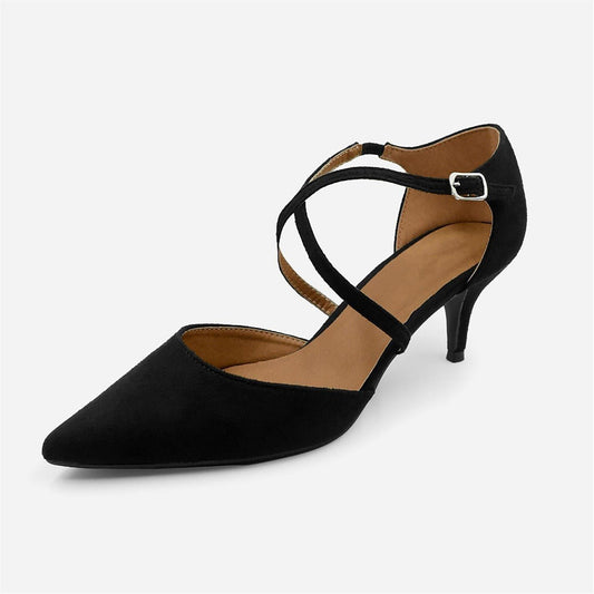 Black - Front - Where´s That From Womens-Ladies Faux Suede Crossover Strap Low Kitten Heel Sandals