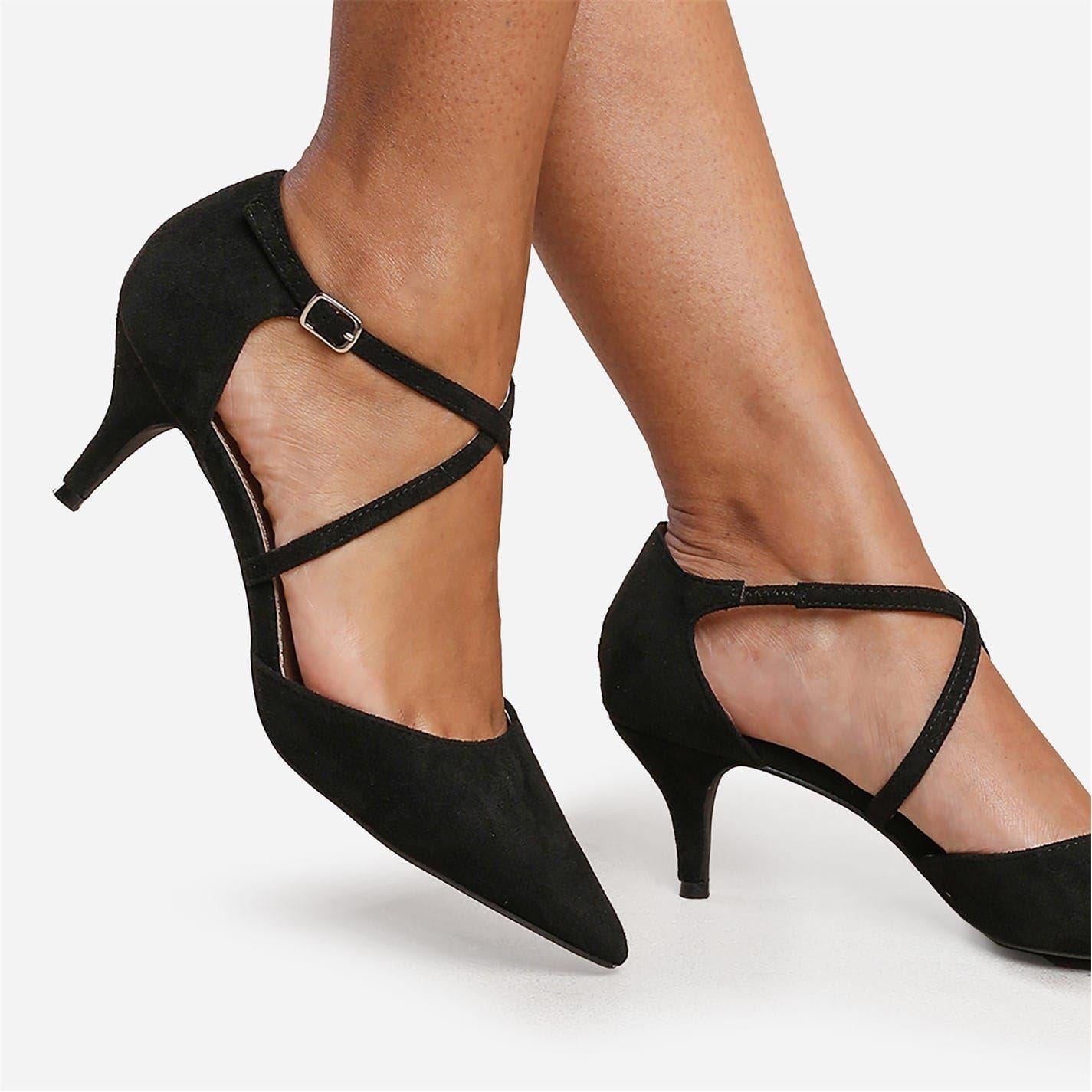Black - Back - Where´s That From Womens-Ladies Faux Suede Crossover Strap Low Kitten Heel Sandals