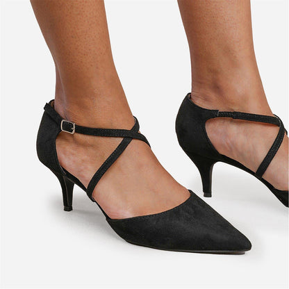 Black - Side - Where´s That From Womens-Ladies Faux Suede Crossover Strap Low Kitten Heel Sandals