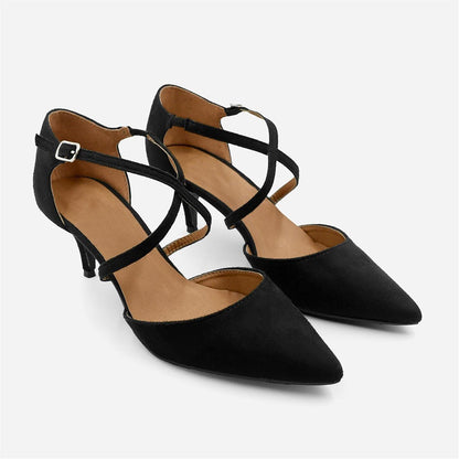 Black - Lifestyle - Where´s That From Womens-Ladies Faux Suede Crossover Strap Low Kitten Heel Sandals