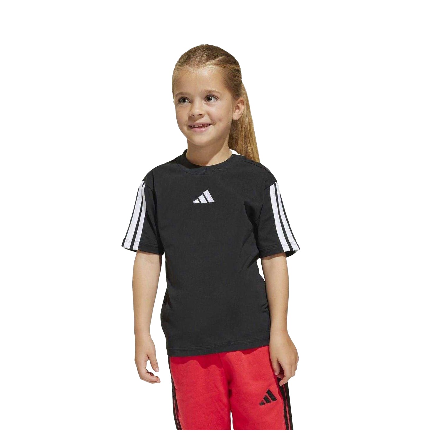Black-White - Side - Adidas Childrens-Kids Essentials T-Shirt