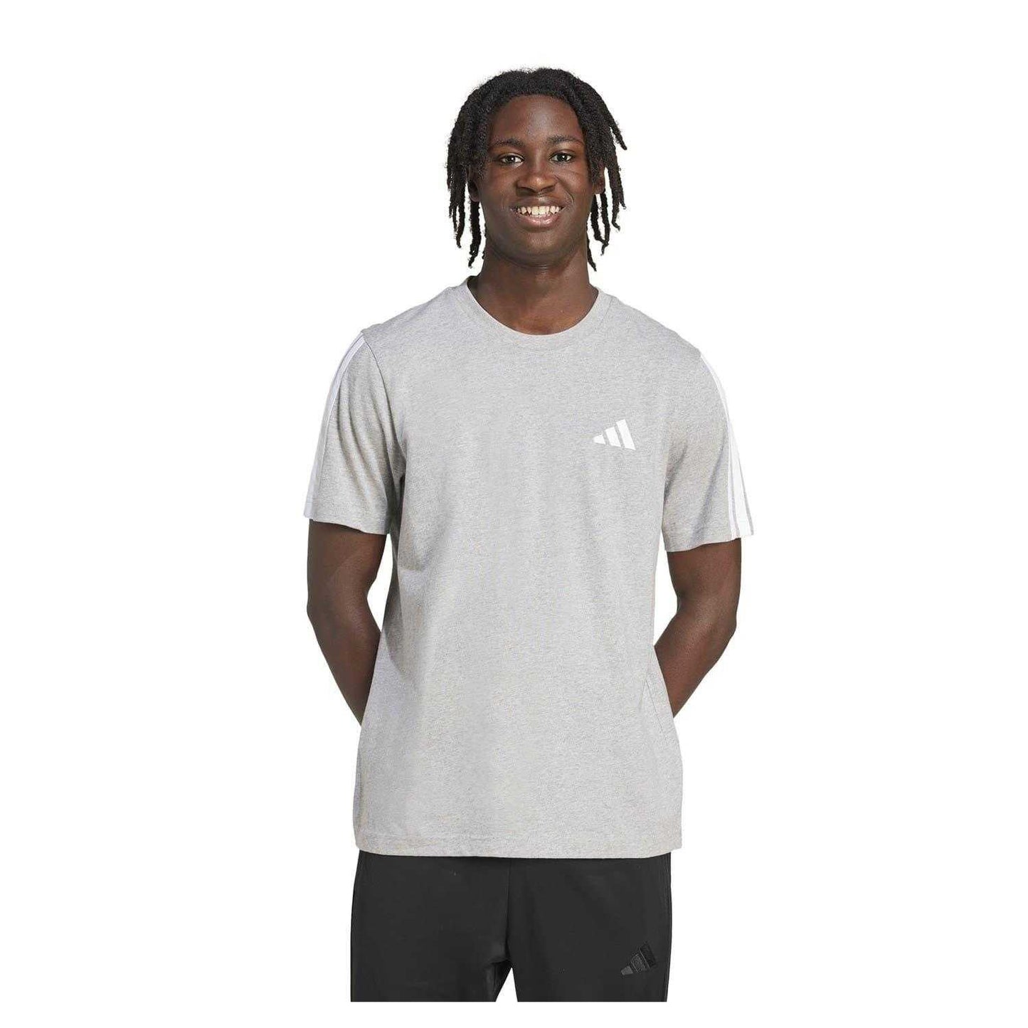 Medium Grey-White - Side - Adidas Mens 3 Stripes T-Shirt