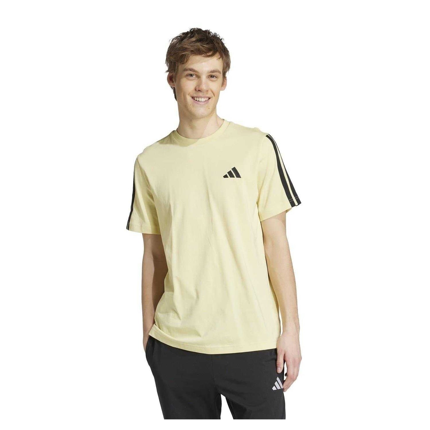Powdery Yellow - Side - Adidas Mens 3 Stripes T-Shirt