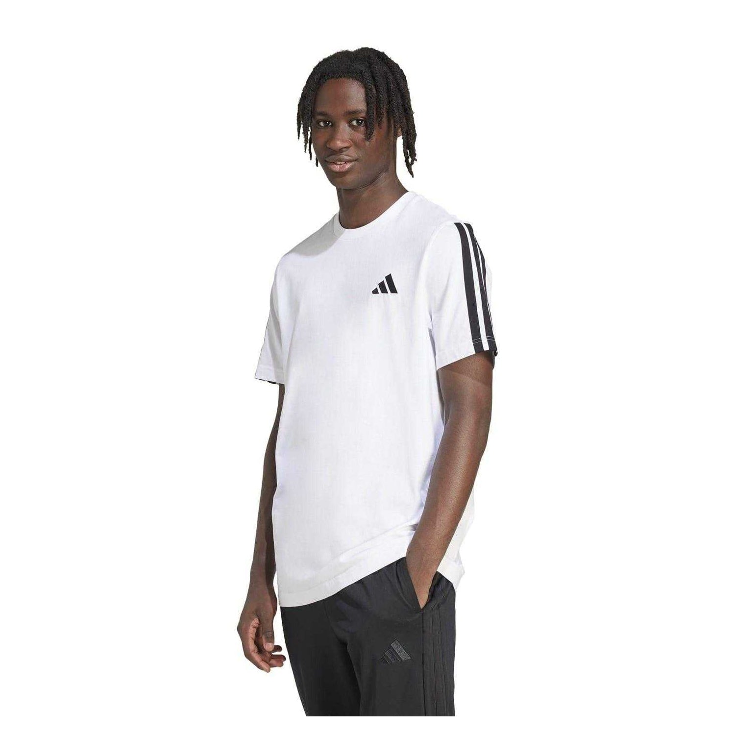 White-Black - Back - Adidas Mens 3 Stripes T-Shirt