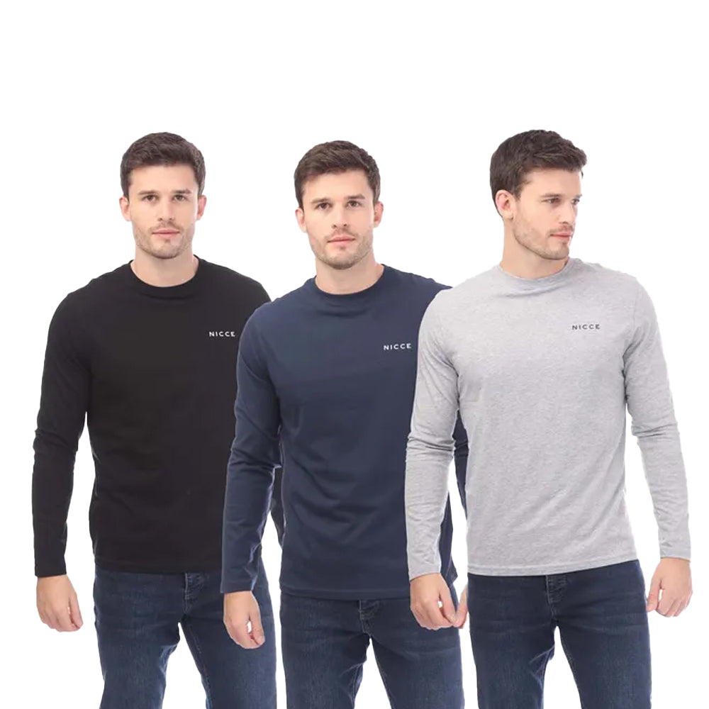 Black-Navy-Grey - Front - Nicce Mens Julian Long-Sleeved T-Shirt (Pack of 3)