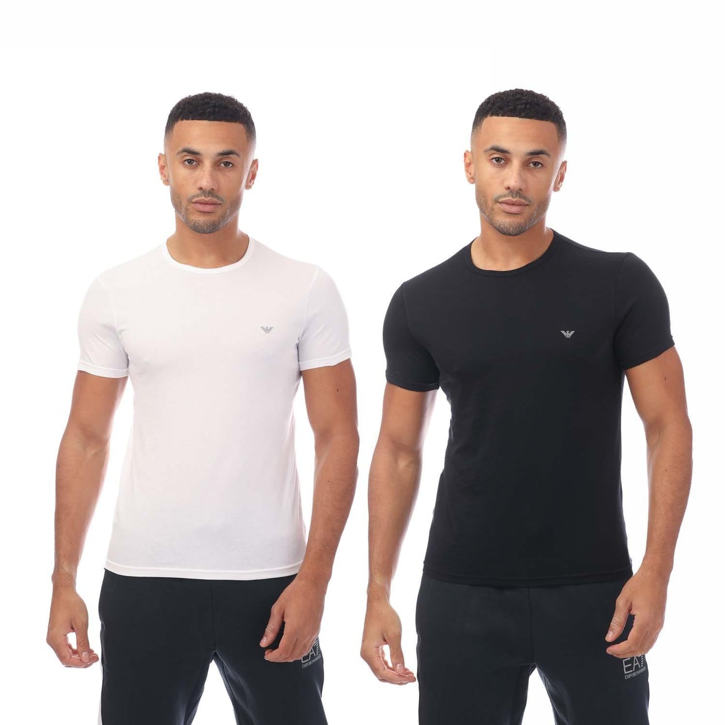 Navy-White - Front - Emporio Armani Mens Crew Neck T-Shirt (Pack of 2)