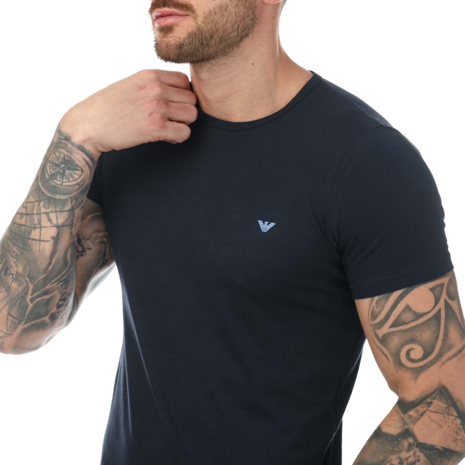 Navy - Side - Emporio Armani Mens Crew Neck T-Shirt (Pack of 2)