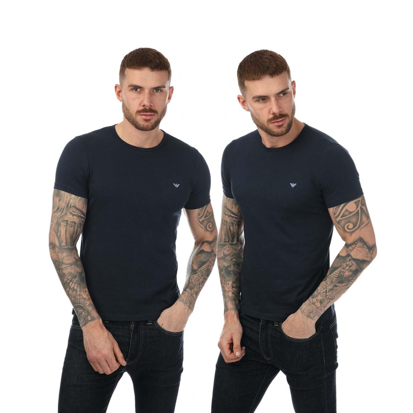 Navy - Front - Emporio Armani Mens Crew Neck T-Shirt (Pack of 2)