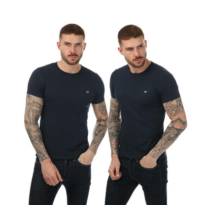 Navy - Front - Emporio Armani Mens Crew Neck T-Shirt (Pack of 2)