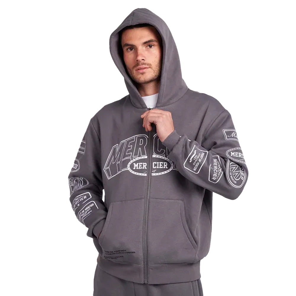 Grey - Side - Mercier Mens Compton Full Zip Hoodie