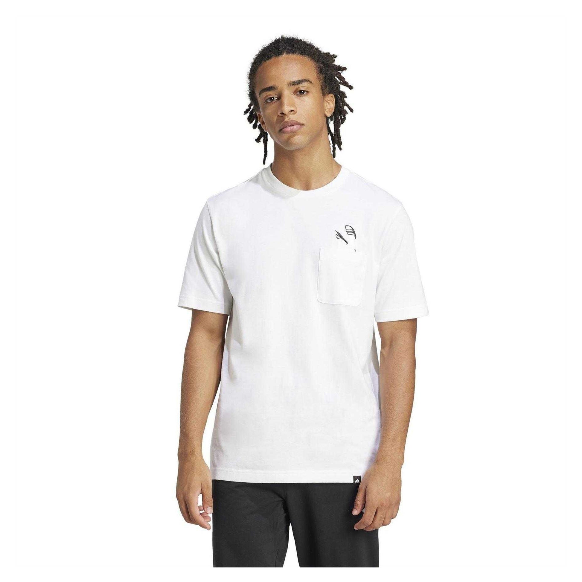 White - Side - Adidas Mens Pocket Slide Cotton T-Shirt
