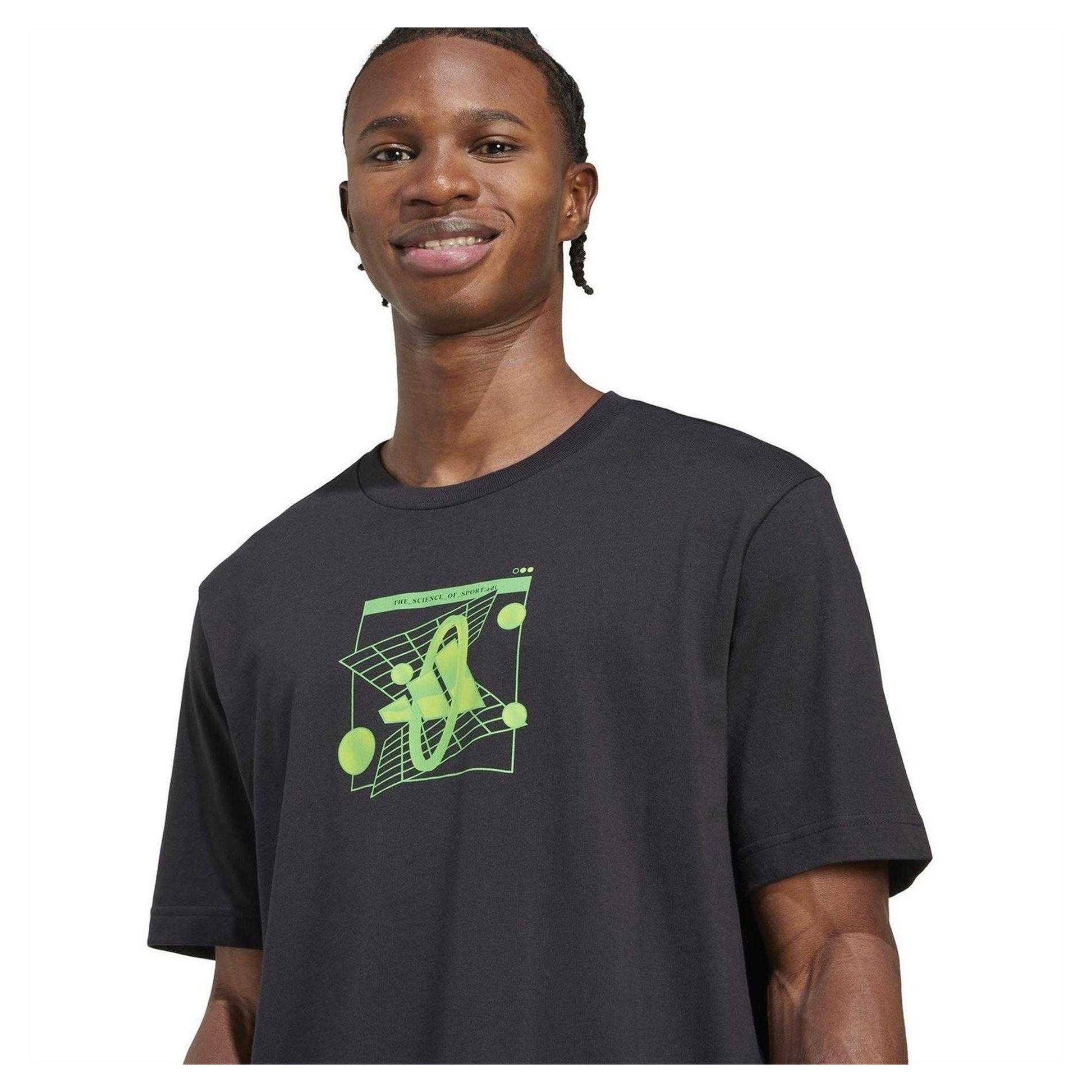 Black - Side - Adidas Mens Geometric Cotton T-Shirt