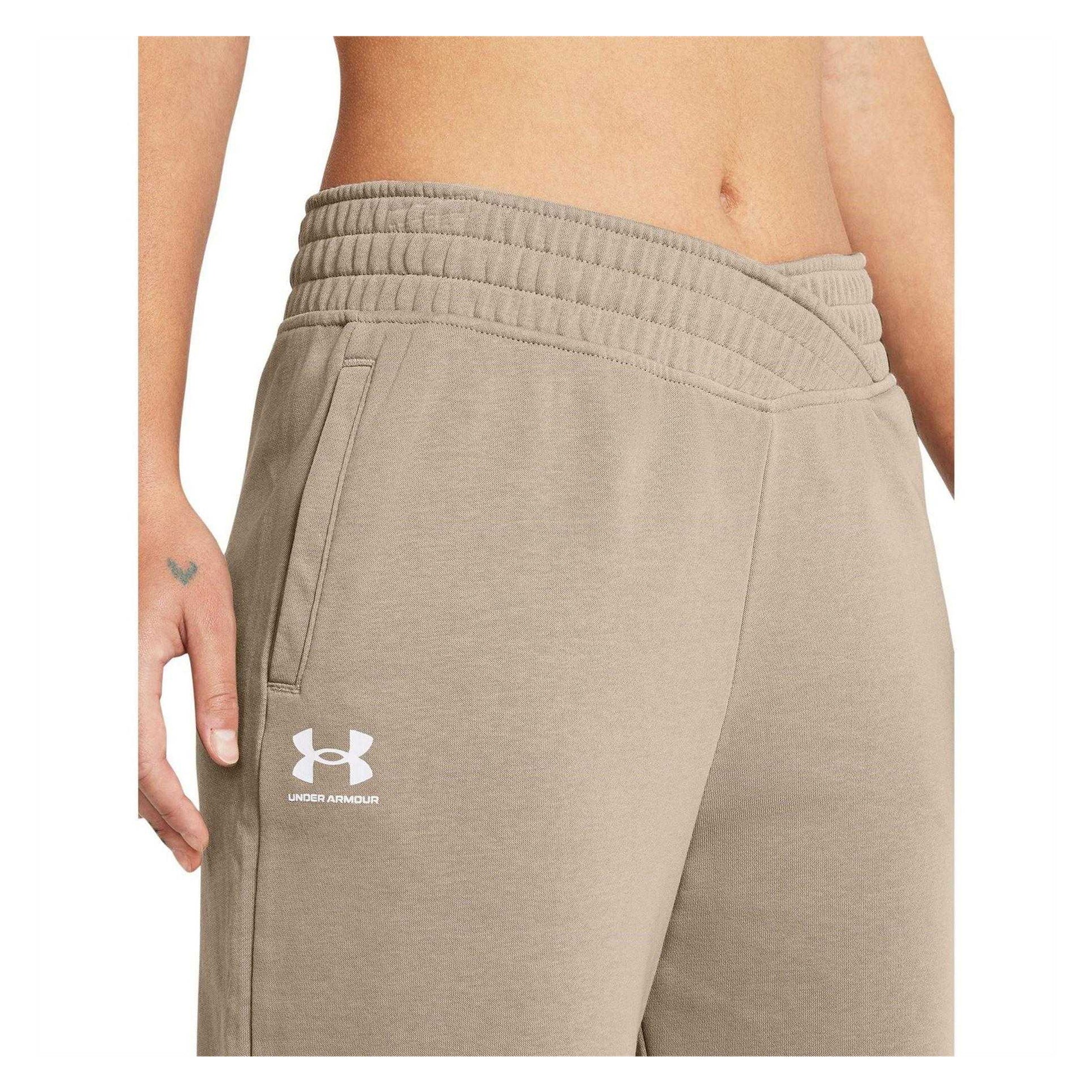 Timber Wolf-White - Side - Under Armour Womens-Ladies Rival Terry Wide Leg Joggers
