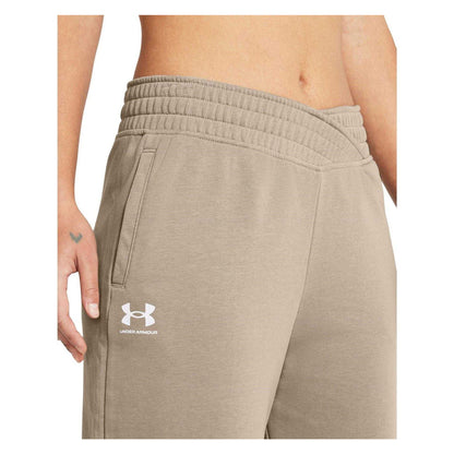 Timber Wolf-White - Side - Under Armour Womens-Ladies Rival Terry Wide Leg Joggers