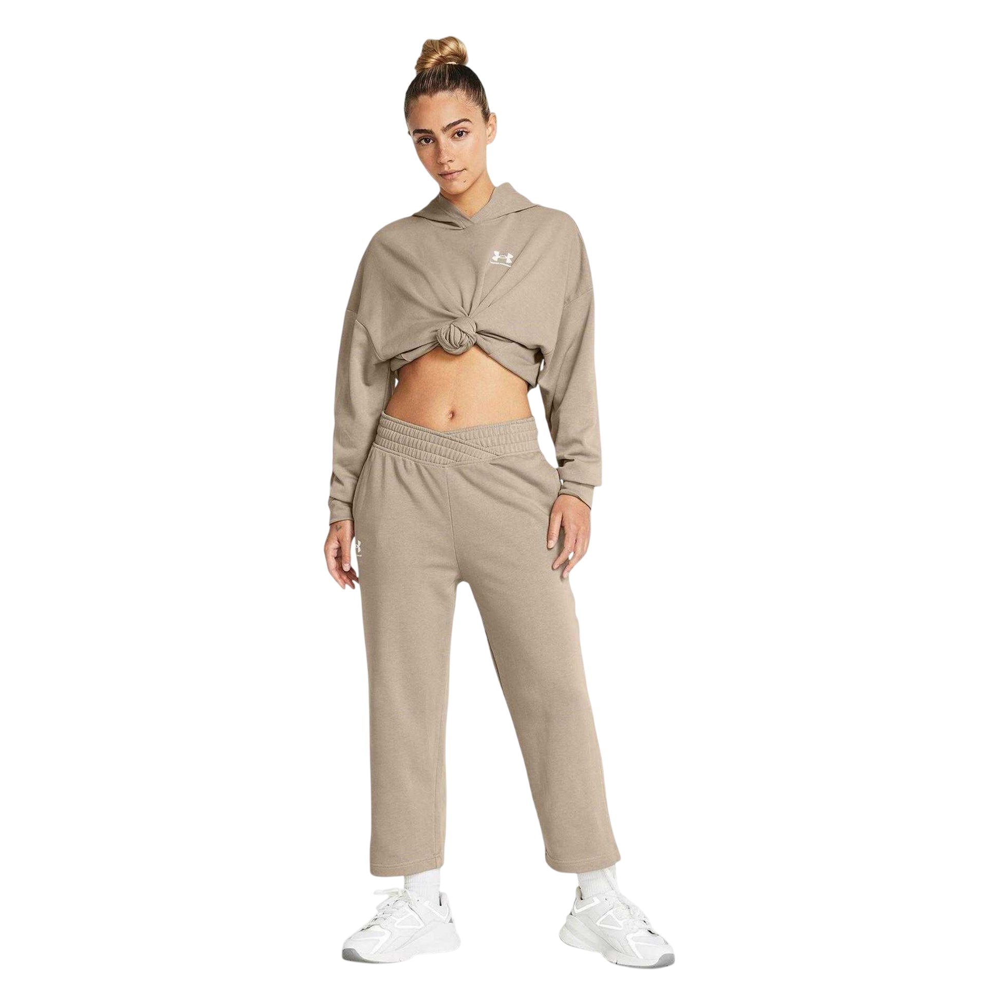 Timber Wolf-White - Lifestyle - Under Armour Womens-Ladies Rival Terry Wide Leg Joggers
