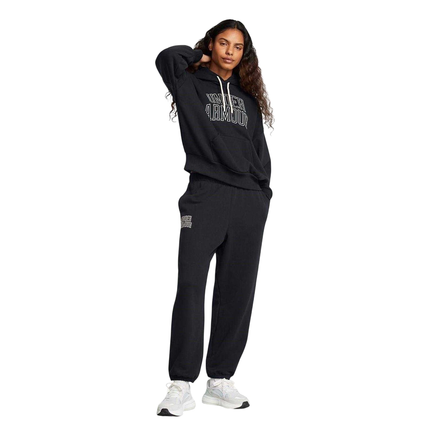 Black - Side - Under Armour Womens-Ladies Terrycloth Icon Joggers