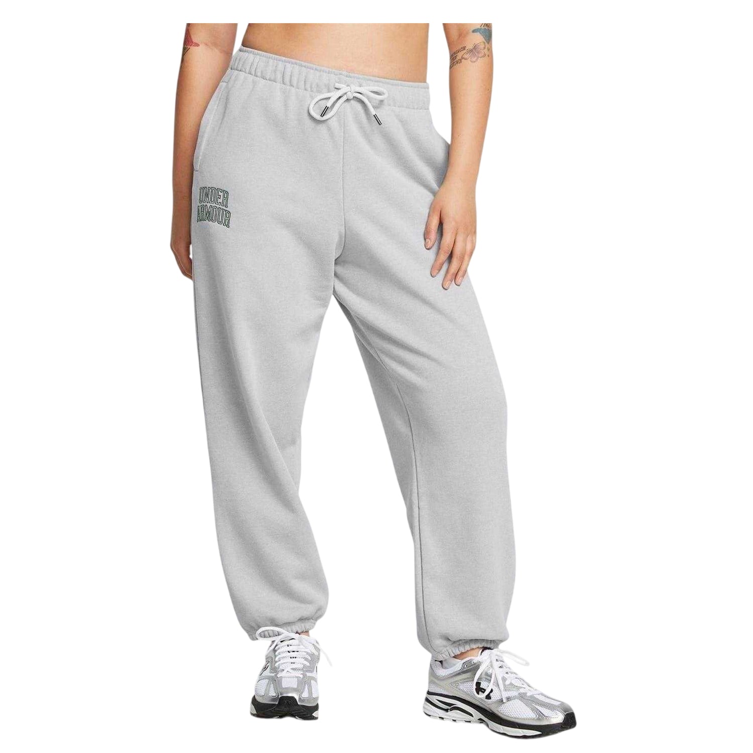 Grey - Side - Under Armour Womens-Ladies Terrycloth Icon Joggers