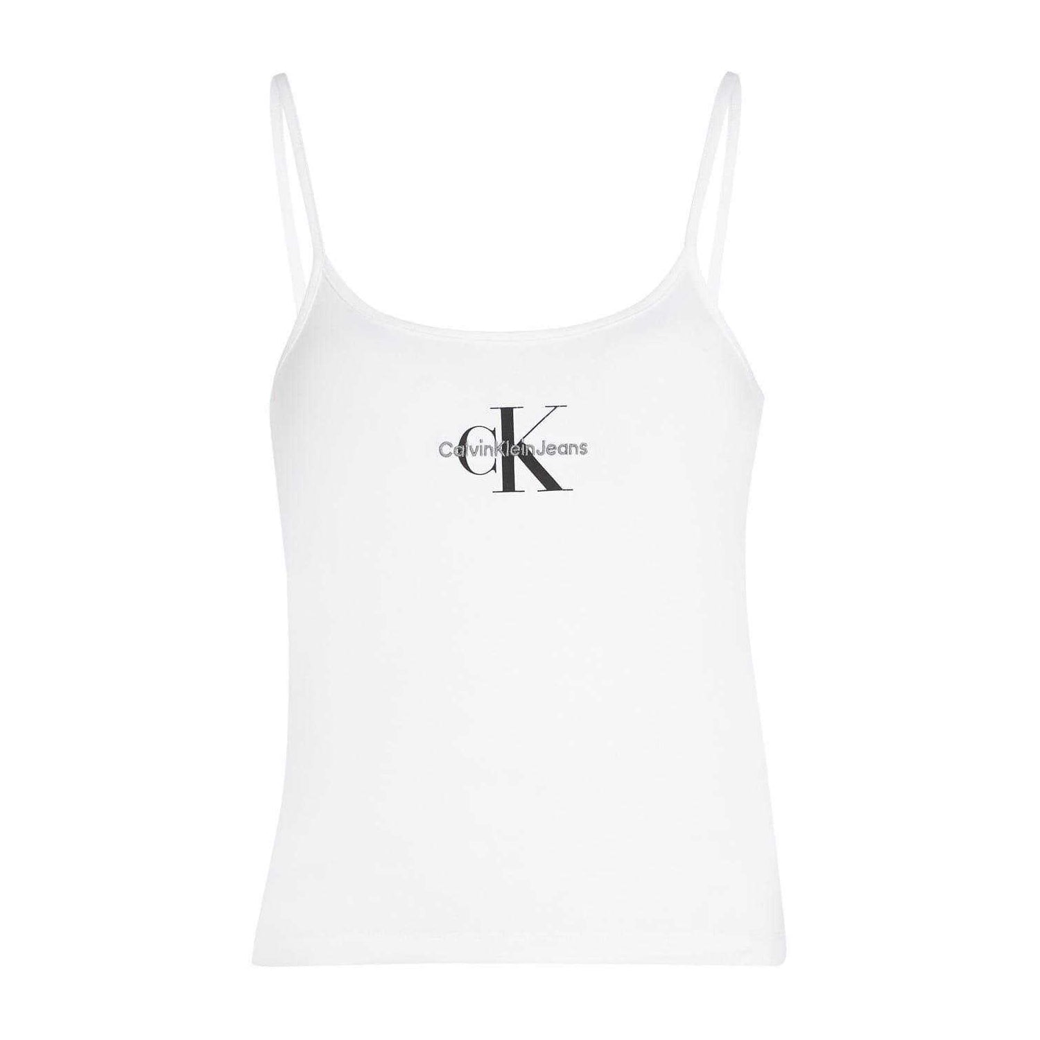Bright White - Front - Calvin Klein Womens-Ladies Cotton Blend Spaghetti Strap Tank Top