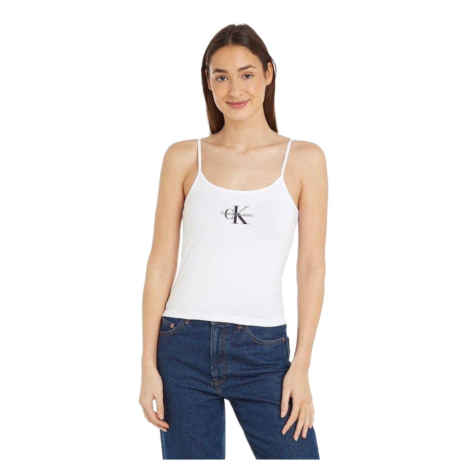Bright White - Side - Calvin Klein Womens-Ladies Cotton Blend Spaghetti Strap Tank Top