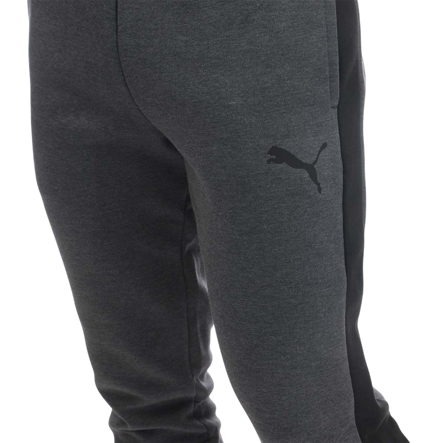 Grey Heather - Side - Puma Mens Evostripe Core Cotton Blend Tracksuit Bottoms