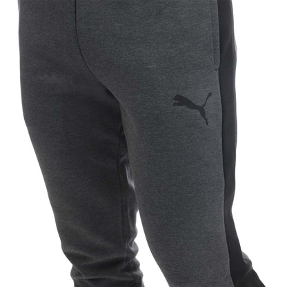 Grey Heather - Side - Puma Mens Evostripe Core Cotton Blend Tracksuit Bottoms