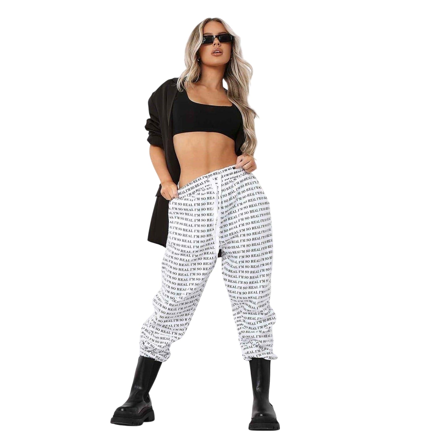 White - Back - Missy Empire Womens-Ladies I´m So Real Slogan Joggers