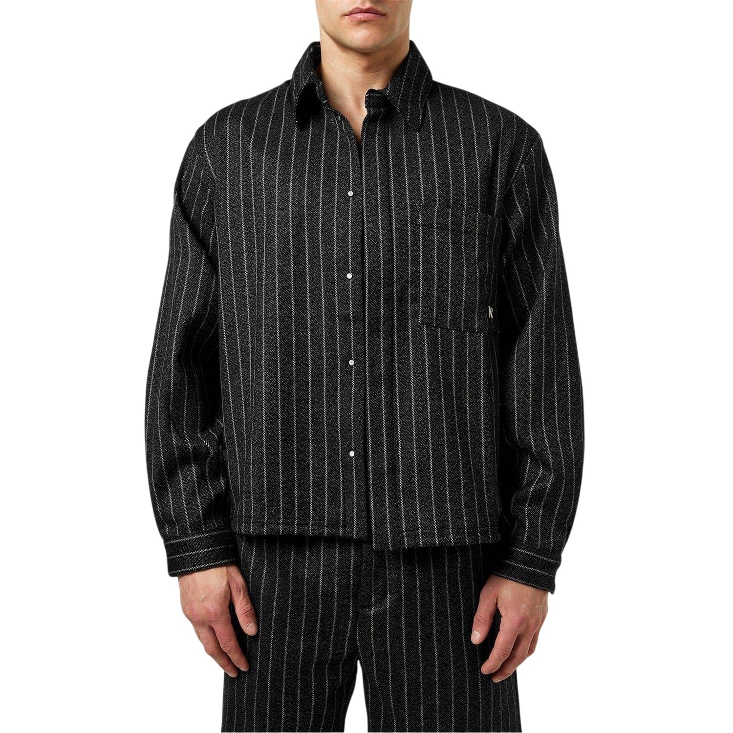 Black Stripe - Side - Represent Mens Pinstripe Relaxed Fit Overshirt