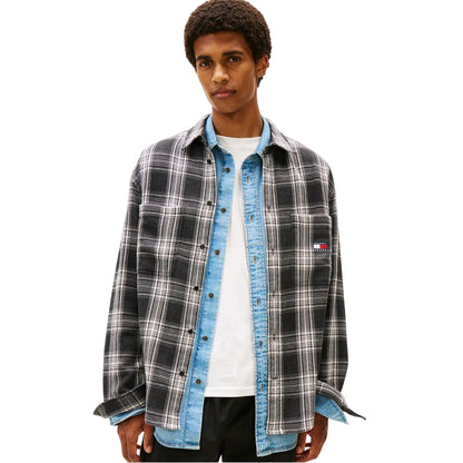 Black - Front - Tommy Jeans Mens Plaid Overshirt