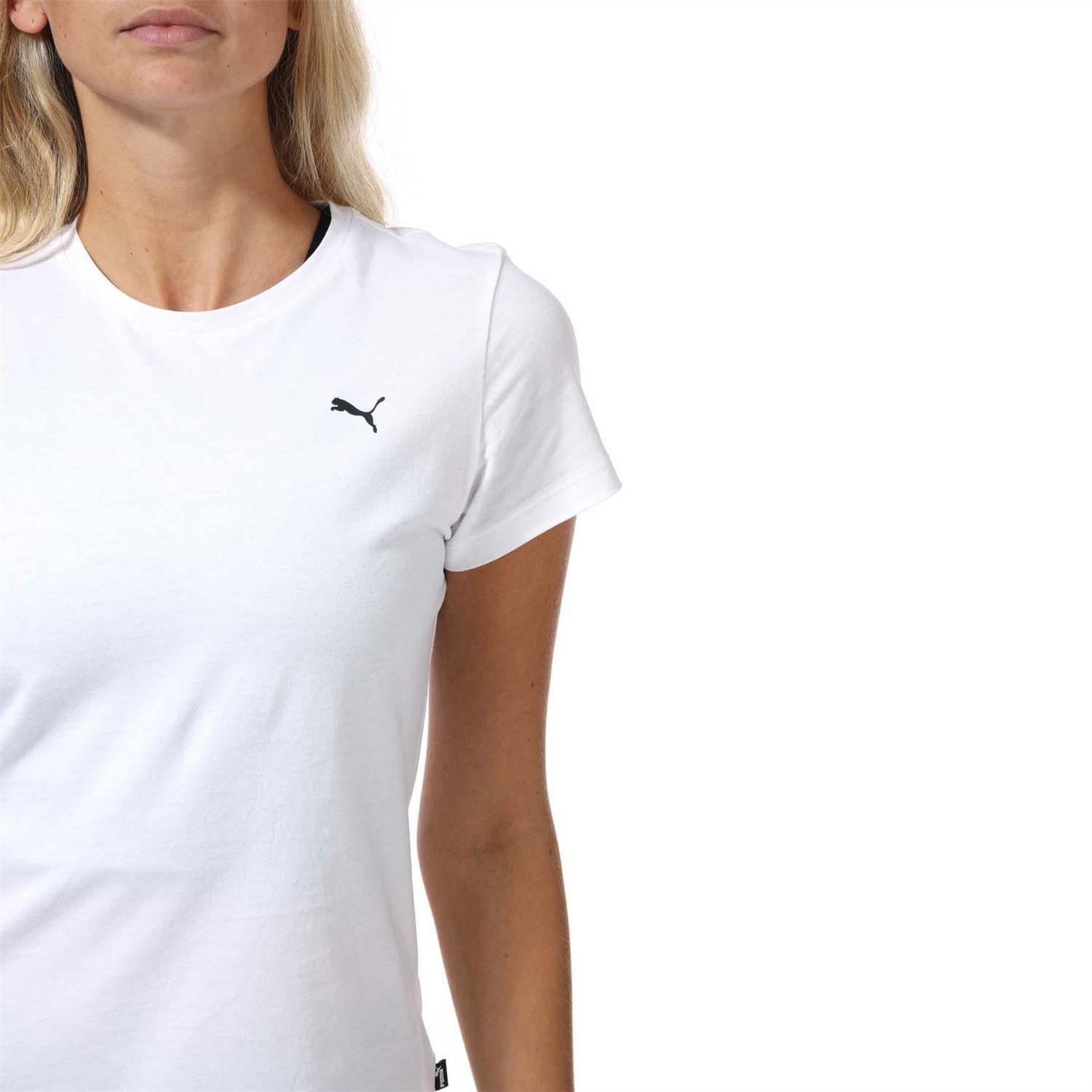 White - Side - Puma Womens-Ladies Small Logo Cotton T-Shirt