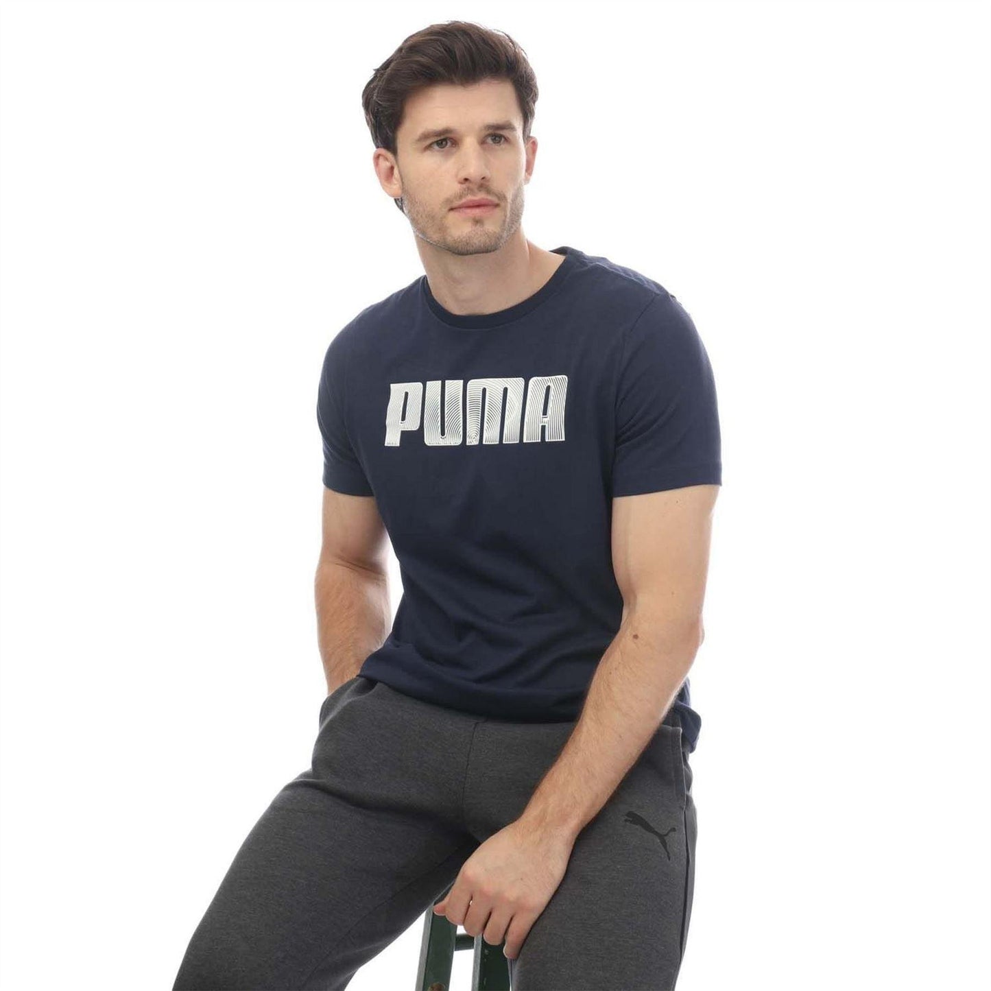 Navy - Side - Puma Mens Sportstyle Cotton Blend T-Shirt