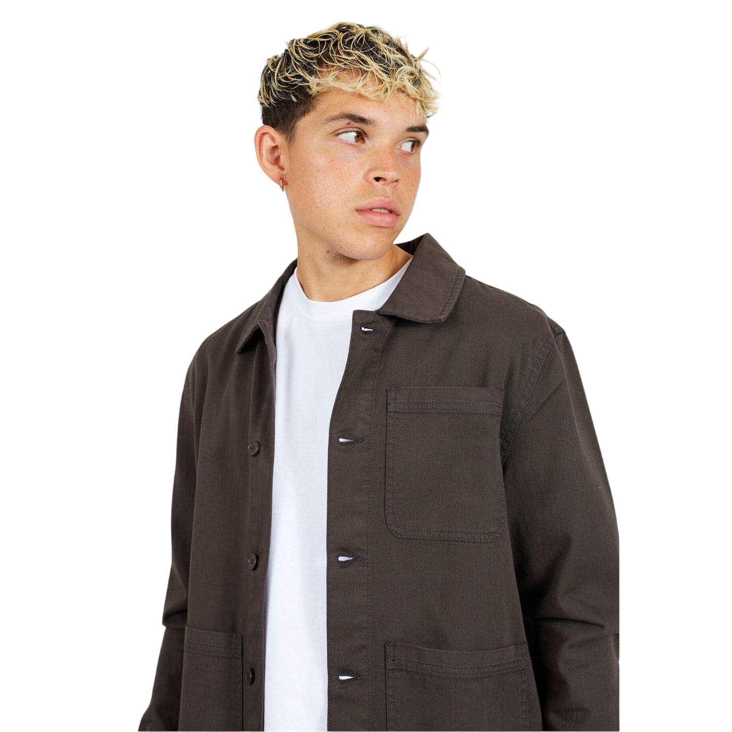 Charcoal - Side - Brave Soul Mens Twill Overshirt