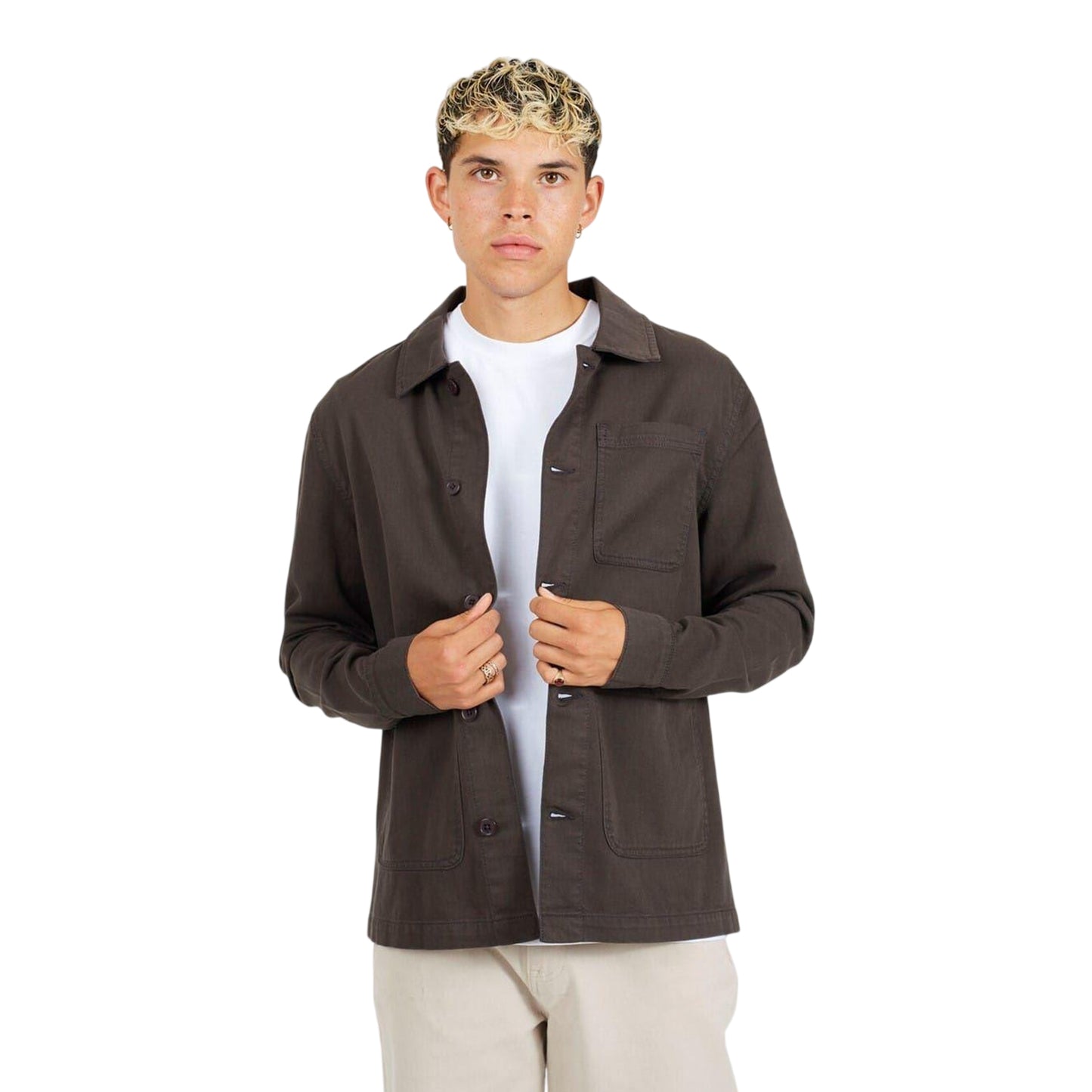 Charcoal - Front - Brave Soul Mens Twill Overshirt