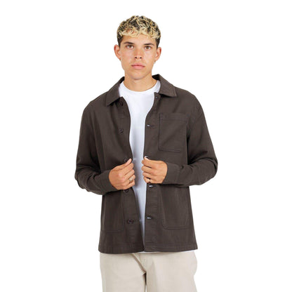 Charcoal - Front - Brave Soul Mens Twill Overshirt