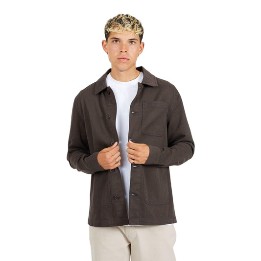 Charcoal - Front - Brave Soul Mens Twill Overshirt