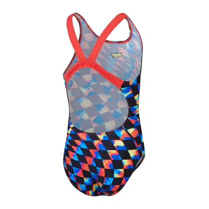 Black-Red - Back - Speedo Girls All-Over Print One Piece Swimsuit