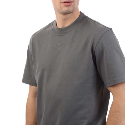 Grey - Side - Hugo Mens Dapolino Logo Printed Relaxed Fit T-Shirt